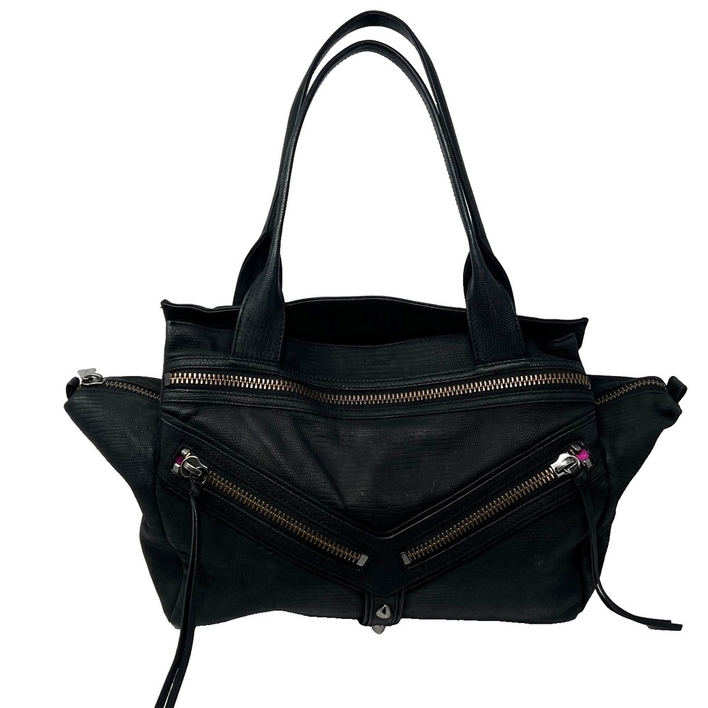 BOTKIER‎ Soft Black Leather TRIGGER Stud Satchel Shoulder Bag Textured Hobo